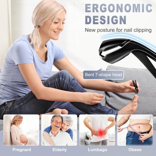 2024 New Nail Clippers for Men Thick Nails - GJNL Angled Head Toenail Clipper with Catcher for Seniors, Sharp Ingrown Fingernail Clipper&Toe Nail Clipper with Slanted Curved Blade - Black