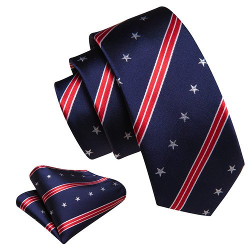 Barry.Wang America Flag Self Ties for Boys Adjustable Blue and Red Star Stripe Handkerchief Neckties Formal School Uniform