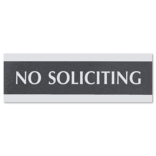 Headline Sign 4758 Century Series Office Sign, NO SOLICITING, 9 x 3, Black/Silver