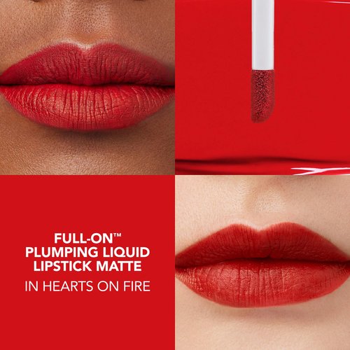 BUXOM Full-On Plumping Liquid Lipstick Matte, Plumping Lip Color with Vitamin E, Hyaluronic Acid & Plumping Peptide Complex, Hydrates & Smooths Lip Lines, Transfer-Proof, Cruelty-Free(Heart's On Fire)