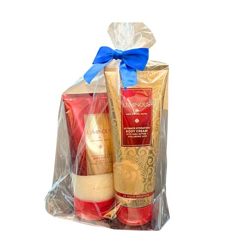 Bath & Body Works LUMINOUS Body Scrub & Ultimate Hydration Body Cream 2-piece Gift Set with a Blue Bow for Holidays & Gifts