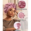 Satin Bonnet Silk Bonnet for Sleeping Silk Sleep Cap Double Layer Hair Bonnet with Elastic Tie Band for Curly Hair Night Cap (Bean Paste + Pink)
