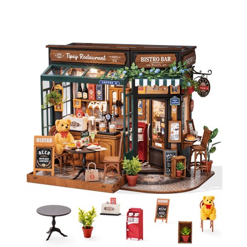 ROBOTIME DIY Tiny House Kit, Miniature House Kit for Adults to Build, Mini House Kit with Furniture, Halloween/Christmas/Birthday Gifts for Men/Women（Tipsy Restaurant）