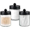 3 Pack Apothecary Jar Canisters Bathroom Vanity Organizer - Qtip Holder Storage Organizer Set Countertop Canister with Stainless Steel Lids &Cute Stickers for Qtips,Cotton Swabs,Makeup Sponges,Floss