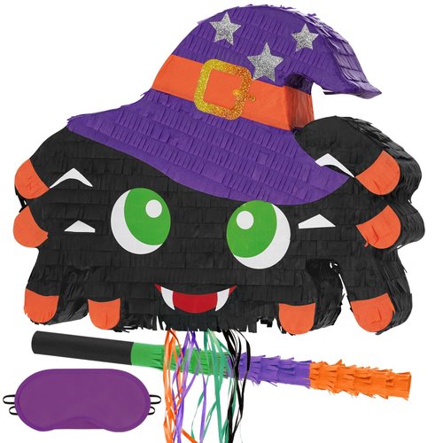 WERNNSAI Spider Piñata - Pull String Piñata Spider Piñata with Blindfold and Bat for Kids Scary Game Supplies Fiesta Celebration Costume Party Decorations
