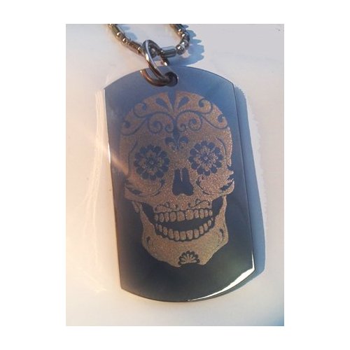 Novelty Sugar Skull Tattoo Logo - Military Dog Tag Luggage Tag Key Chain Metal Chain Necklace
