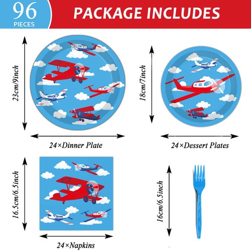 Wiooffen 96 Pcs Airplane Plates Airplane Birthday Party Decorations Plane Plates Blue Sky Plates Two Fly Paper Plates Napkins Party Supplies Baby Shower Airplane Theme Favors for Kids Serves 24 Guests