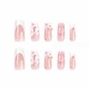 Foccna Press on Nails Medium Long Rhinestone Pink Fake Nails Square Bling Glossy 3D Flower False Nail Tips Artificial Nails Finger Manicure for Women and Girls-24pcs