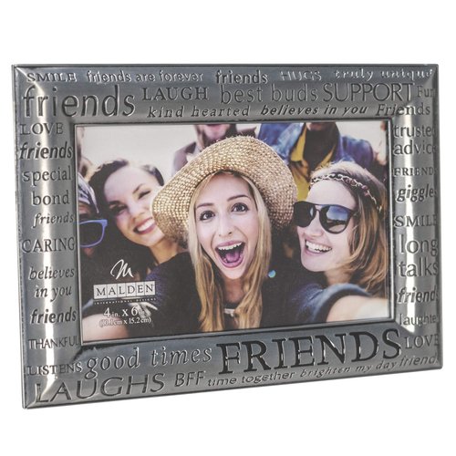 Malden International Designs Modern Pewter Metal Diecast Friends Expressions Picture Frame, 4x6, Silver