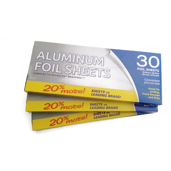 Aluminum Foil Sheets, 30 Sheets 13.39" X 10.75" (3) Pack