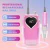 Electric Nail Drill Machine Professional Rechargeable 35000 RPM Nail Drill, Cordless Electric Nail File for Acrylic, Portable E-File with Battery,Polishing, Nail Removing for Salon at Home (Pink)