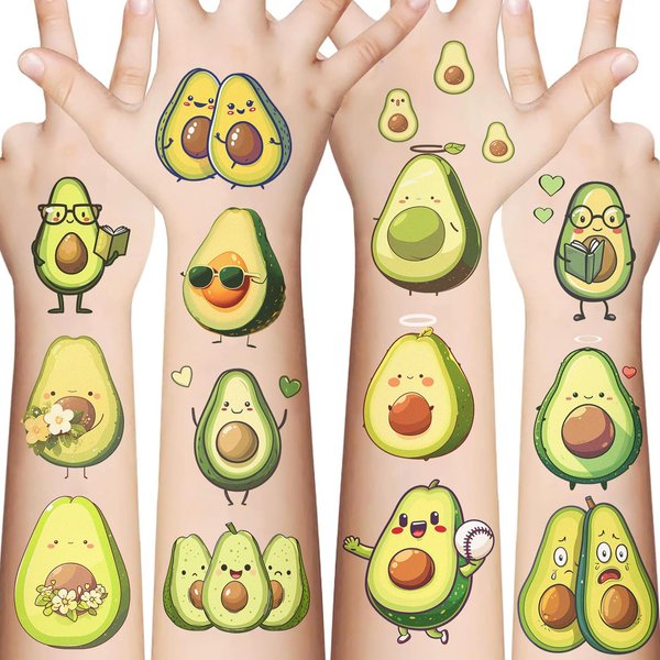 90 PCS Avocado Temporary Tattoos Funny Avocado Themed Birthday Party Decorations Favors Supplies Fruit Avocado Tattoo Stickers for Kids Boys Girls Gifts Goodie Bags Fillers Prizes Rewards