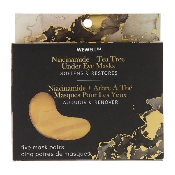 WEWELL Gold Under Eye Masks, Rejuvenating & Firming, Softening & Restoring, Hydrating & Renewing, Five Mask Pairs (Niacinamide + Tea Tree)