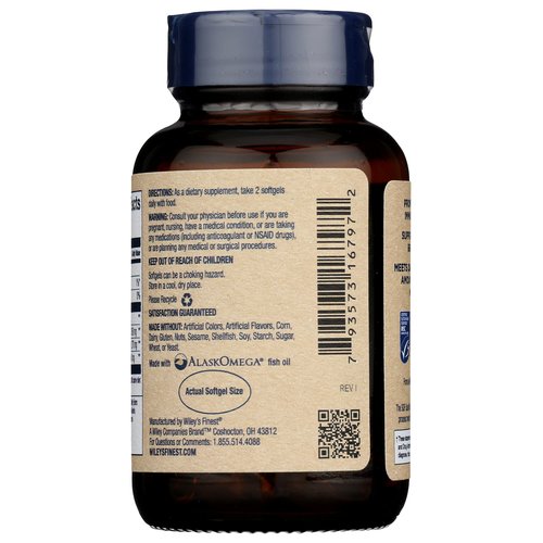 Wiley's Finest Wild Alaskan Fish Oil Easy Swallow Minis - Omega-3 Fish Oil Supplement for Adults and Kids - Double-Strength 630mg EPA and DHA Natural Supplement - 60 Mini Softgels (30 Servings)