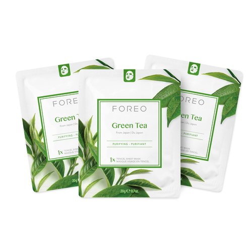 FOREO Facial Sheet Mask Green Tea Purifying for Blemish-Prone Skin, 3 pack, Antioxidant, Calming Clean Formula, Cruelty-free, Compatible with UFO devices