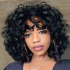 KESEN 8 Inch Short Curly Human Hair Wigs Loose Bouncy Rose Curly Wigs With Bangs Wear and Go Glueless Wigs for Black Women Brazilian Hair No Lace Front Afro Wig Natural Color
