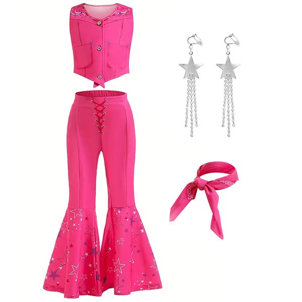Rickem Girls Cowgirl Costume Sleeveless Top Flare Pants Kids 70s 80s Disco Outfits Movie Doll Dress up for Halloween