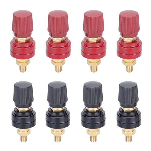 MARSTEK 8PCS 1/4" Pure Brass Junction Posts,M6 Screws Remote Battery Connector Terminal - Perfect for Welding Machines and Voltage Stabilizers (Red & Black)