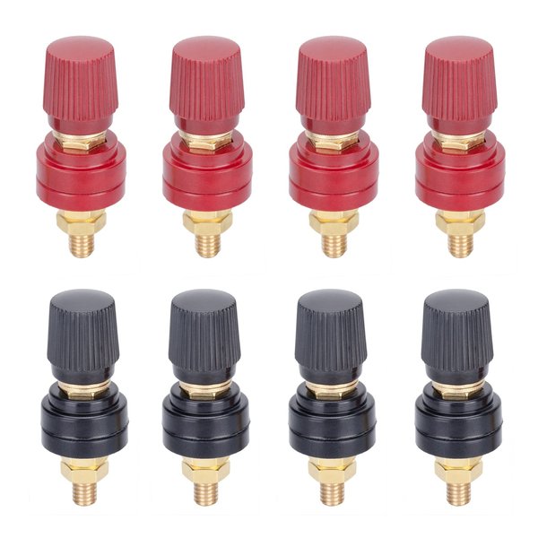 MARSTEK 8PCS 1/4" Pure Brass Junction Posts,M6 Screws Remote Battery Connector Terminal - Perfect for Welding Machines and Voltage Stabilizers (Red & Black)