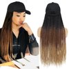 Yunkang Baseball Cap Wig Hat Wig with Synthetic Small Box Braiding Hair Extensions Attached for Black White Women Girls 24inch Long Ombre Braids Wig Black Brown Light Brown(B-53)