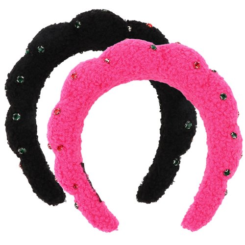 Ondder Black Hot Pink Makeup Headband Spa Headband for Washing Face Sponge Face Wash Headband Skin Care Headbands Hair Band Puffy Skincare Headband for Women Facial Make Up Hair Headband Head Bands