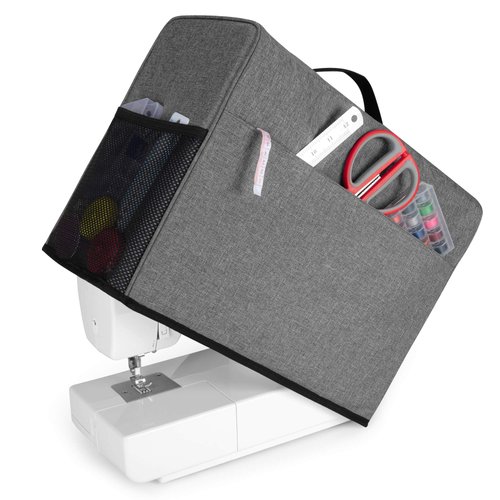 CURMIO Sewing Machine Cover with Pockets, Dust Cover Compatible with Most Standard Singer and Brother Sewing Machine, Gray (Patented Design)