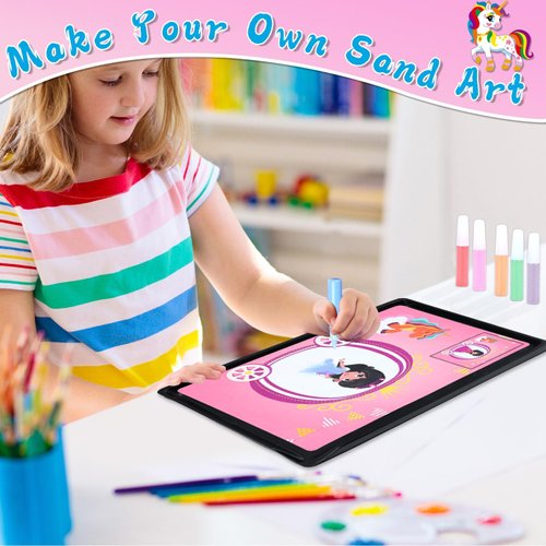 Qyeahkj 30 PCS Art & Craft Activity, Unicorn Sand Art Picture Art Craft Kits for Kids Colored Sand Board No Mess Unicorns Princesses Fun DIY Painting Project Birthday Gifts