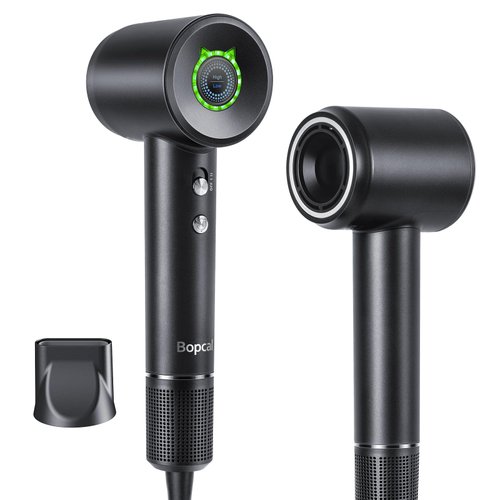 Hair Dryer - Bopcal Ionic Blow Dryer with Concentrator for All Hair Types,110000 RPM High-Speed Fast Drying Lightweight and Quiet, 200 Million Negative Ions Dryer with Thermo-Control (1500w)