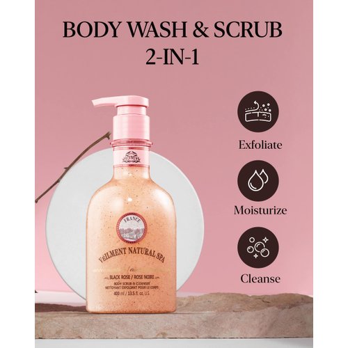 Christmas Gifts VEILMENT NATURAL SPA 2-in-1 BODY WASH & BODY SCRUB BLACK ROSE(13.53fl.oz) - Natural Exfoliating Salt Scrub for Deep Cleansing - Effective on Scars & Wrinkles, Exfoliate