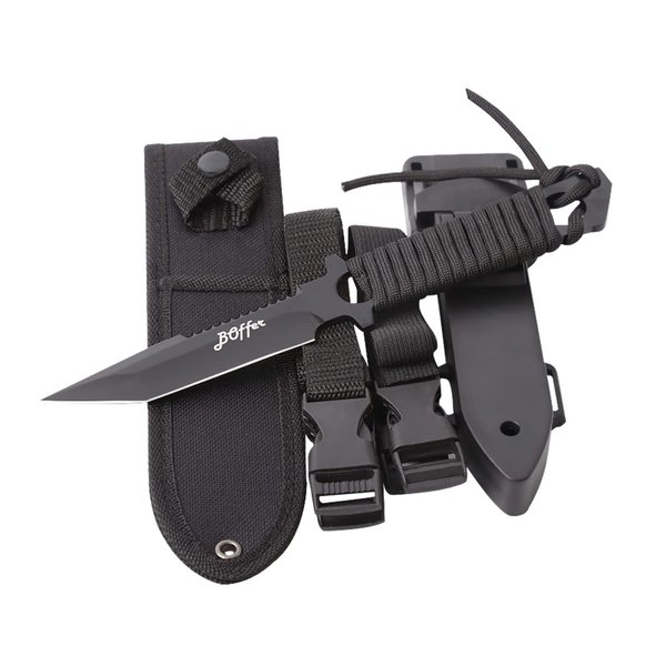 Dive Knife Scuba Diving Knife, Black Tactical Sharp Blade knives, Divers dive tool with 2 Types Sheaths,Sawing Edge and 2 Pairs Leg Straps for Snorkeling,Hunting,Camping