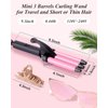 Mini Three Barrel Curling Iron, Small Curling Wand 1/2 Inch for Home and Travel, Ceramic Tourmaline Add Shine to Waves, Youuish Dual Voltage Hair Crimper, Pink