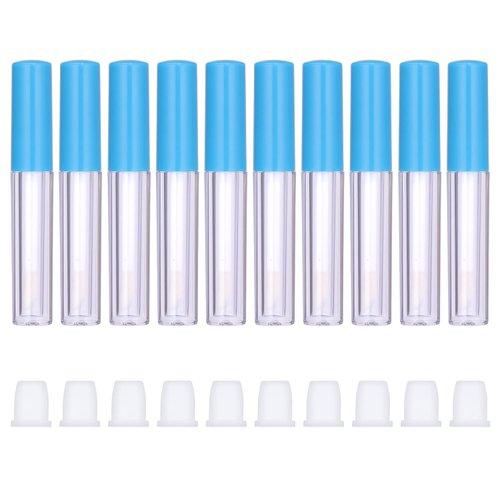 10Pcs Empty Lip Gloss Tubes Cute 1ml Blue Empty Lip Gloss Tubes with Wand Clear Refillable Lip Gloss Containers Empty DIY Lip Gloss Bottles with Rubber Stoppers