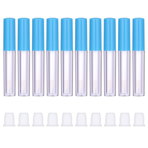 10Pcs Empty Lip Gloss Tubes Cute 1ml Blue Empty Lip Gloss Tubes with Wand Clear Refillable Lip Gloss Containers Empty DIY Lip Gloss Bottles with Rubber Stoppers