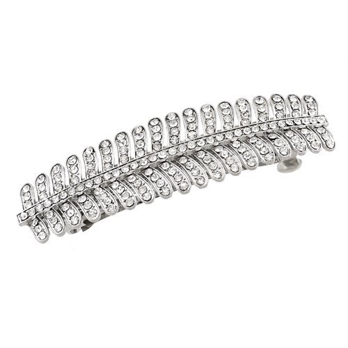ACCESSORIESFOREVER Women Bridal Wedding Jewelry Crystal Rhinestone Simple Chic Hair Barrette Clip Silver