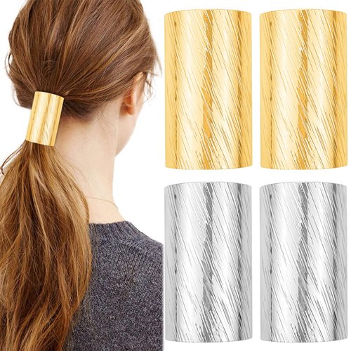 4 Pcs Ponytail Holder Hair Clips Simple Cylinder High Ponytail Buckle Hair Cuff Metal Dress Up Hair Ring for Long Hair Horsetail Hair Ties Ponytail Hair Bands Decorative Accessories for Women
