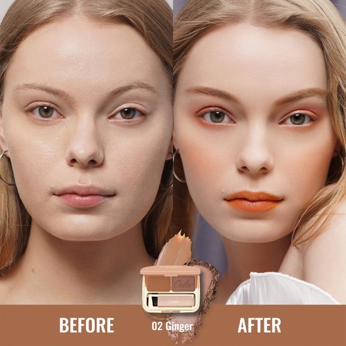 Oulac Waterproof Brown Eyebrow Powder Kit with Brow Brush 2 in1 Long Lasting Instant Eyebrow Pomade & Powder Natural Makeup for Sparse Brows 3.2 g/0.11 oz (Ginger）