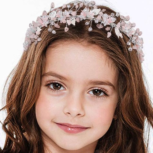 Woeoe Floral Beaded Girl Hair Headpiece Flower Crystal Bridal Headband Wedding Birthday Party Hair Band