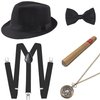 BABEYOND 1920s Mens Gatsby Costume Accessories Set 30s Panama Hat Elastic Y-Back Suspender Pre Tied Bow Tie Pocket Watch and Plastic Cigar (Black Set)