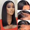 250% Density Straight Bob Lace Front Wigs Human Hair 16 Inch Bob Wig Human Hair Glueless 13x4 HD Lace Front Wigs Human Hair for Black Women Pre Plucked with Baby Hair