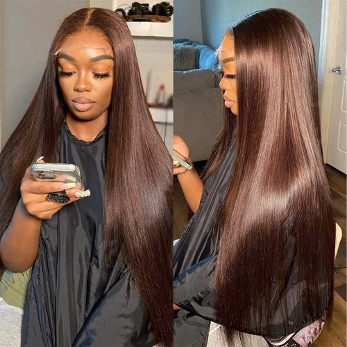 Agairl Chocolate Brown Lace Front Wigs Human Hair 180% Density Brown Straight 13x4 HD Transparent Lace Frontal Wigs Human Hair Pre Plucked 4# Brown Human Hair Wig Glueless Wigs Human Hair(32inch)