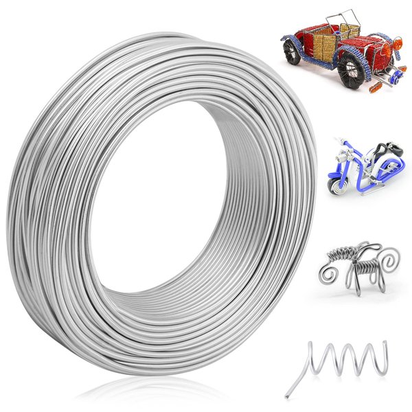 Aluminum Armature Wire for Sculpting, 2 mm Thickness Metal Bendable Wire Flexible Wrapping Weaving for Crafts, Jewelry Making, Doll Armature, Modeling DIY (12 Gauge, 118 Ft, Silver)