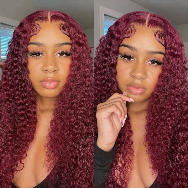 Jasperel Burgundy Lace Front Wigs Human Hair for Black Women 99J Burgundy Deep Wave Lace Front Wigs Pre Plucked with Baby Hair Wine Red Colored Frontal Curly Human Hair Wig 150 Density 20 Inch