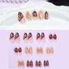 BABALAL Press on Nails Medium Almond Fake Nails Brown Glue on Nails Fall Flower 3D Gold Texture Design Acrylic Nails 24Pcs Handmade Stiletto Stick on False Nails