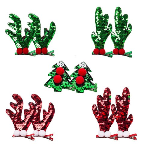 10 Pcs Cute Antlers Christmas Hair Clips MGPFERD Sequins Christmas Tree Duckbill Clip Bangs Clips...