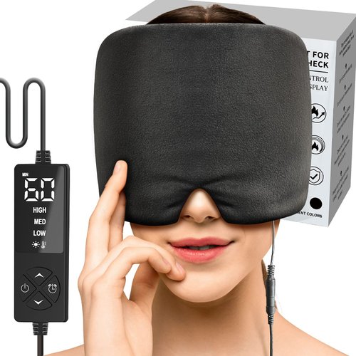 sticro Form Fitting Heated Headache Cap, 3 Temp Settings Steam Migraine Hat Heated Eye Mask for Dry Eyes, Sinus Pressure Relief, Tension Headache