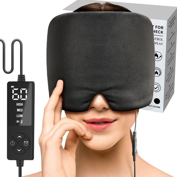 sticro Form Fitting Heated Headache Cap, 3 Temp Settings Steam Migraine Hat Heated Eye Mask for Dry Eyes, Sinus Pressure Relief, Tension Headache