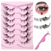 AddFavor Cat Eye Lashes False Eyelashes Natural Look Wispy Fluffy Clear Lash Band Fake Eyelashes 7 Pairs Pack 3D Winged End Eye Elongated Strip Lashes