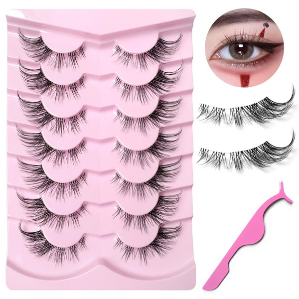 AddFavor Cat Eye Lashes False Eyelashes Natural Look Wispy Fluffy Clear Lash Band Fake Eyelashes 7 Pairs Pack 3D Winged End Eye Elongated Strip Lashes