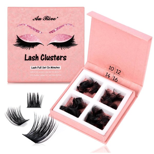 AuReve Eyelash Clusters Cluster Lashes Lash Cluster Eye Lash Cluster DIY Lash Extensions D Curl Lash Clusters 10 12 14 16 For Home Use 108 Pcs 0.07D 10/12/14/16mm Mix (K03)