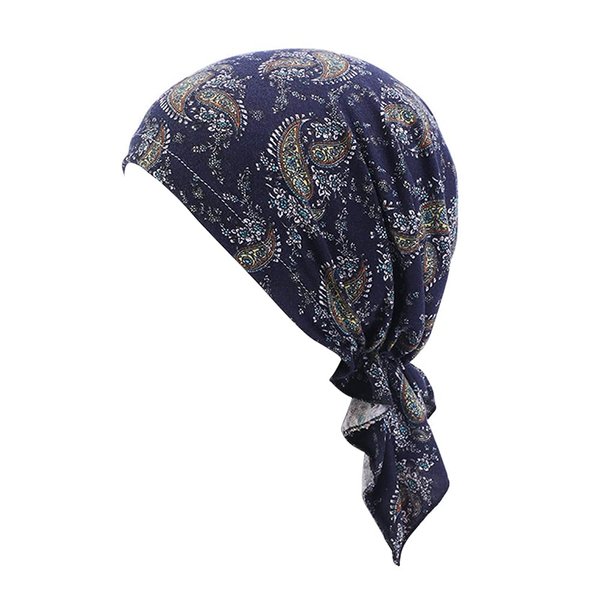 beauty YFJH Women Stretch Cotton Print Sleep Turban Hat Headwear Scarf Chemo Beanie Cap For Cancer Hair Loss (Navy Floral Insect)